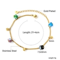 Detail of gold plated stainless steel anklet with colorful evil eye beads and charms - Mixed Color Evil Eye (AN12120MG)