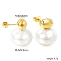 Orecchini ovali dorati in stile francese con grandi perle bianche tonde da donna - Stile Cilindro Cavo Con Perla Bianca Piatta Rotonda (EA5A570AG)