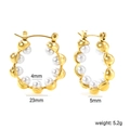 18K gold plated stainless steel hoop earrings with pearls, 23mm diameter size view - Scalloped Pearl Hoop Style (EA33040AG)