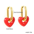 Detail of gold oval hoop earrings with vibrant red heart charms and precise dimensions - Red (EA5A830EG)