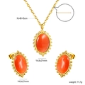 Detail view of oval orange cat-eye stone jewelry set with gold-plated beaded edging - Orange (SE25870EG)