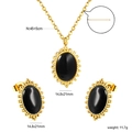 Detail view of oval opal jewelry set specs featuring 14.8x21mm pendants and earrings - Black (SE25870BG)