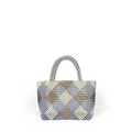 Borsa tote di perline fatta a mano con motivo geometrico a rombi bianco e lilla - Multicolore 1 (Bianco/Viola/Caffè)