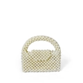 Handmade cream white beaded mini handbag with round faux pearls and curved handle - Milky White