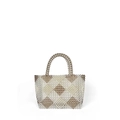 Borsa tote di perline fatta a mano con motivi a rombi grigi ed eleganti perle bianche - Multicolore 2 (Bianco/Grigio)