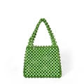Borsa a mano intrecciata a mano in perline di cristallo verde erba da donna - Verde