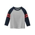 Boys long-sleeve cotton T-shirt featuring raglan sleeves and sporty arm stripes - Heather Gray / Navy Blue / 90cm