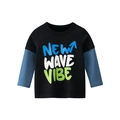 T-shirt finto due pezzi a maniche lunghe da bambino con grafica New Wave Vibe nera e blu - 90cm / Nero
