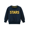 Klassisches dunkelblaues Kinder-Sweatshirt mit gelbem STARS-Aufdruck und Rippbündchen - 90cm / Blau