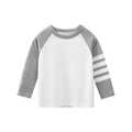 Kids long sleeve raglan t-shirt in white and grey with four-bar stripe detail - 90cm / Off-white/Heather Grey