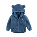 Kids blue fleece hooded jacket with bear ears and embroidery on a white background - Blue