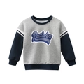 Boys gray and navy crewneck sweatshirt with varsity stripes and chest print - 90cm / Heather Gray (2209)