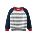 Pull à rayures pour garçon avec manches raglan bleu marine et bords-côtes rouges - 90cm / Rayé Multicolore (MY3435)