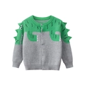 Cardigan in maglia per bambini con dinosauro a contrasto e creste 3D sulle maniche - 100cm / Verde Grigio