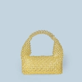 Handmade yellow beaded tote bag with woven acrylic pearls and elegant rounded handles - Yellow
