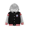 Jungen Kapuzen-Baseballjacke mit Kontrastärmeln und Special Team Stickerei - 100cm / Schwarz