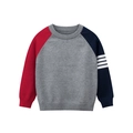 Pull en tricot pour enfants gris avec manches tricolores rouge et bleu marine - 90cm / Bleu Blanc Rouge