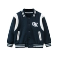 Classic kids navy blue and white varsity jacket with OK embroidery and striped cuffs - Royal Blue / 100cm