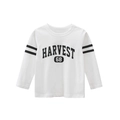White cotton long sleeve boys t-shirt with Harvest 68 print and retro campus stripes - Off-white / 90cm