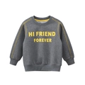 Dark grey kids crewneck sweatshirt with yellow HI FRIEND FOREVER print and rib trim - 90 / Carbon Gray