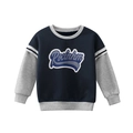 Navy and grey patchwork fleece sweatshirt for boys featuring art Rocinhim print - 90cm / Noble Blue (2209)