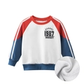 Gevoerde kindersweatshirt met rood-wit-blauw kleurblokken en varsity print - 90 / Off-white/Rood/Blauw