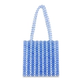 Borsa tote fatta a mano con perle e perline acriliche blu con motivo a scacchi rari - Blu