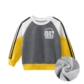 Kinderfleece sweatshirt met ronde hals in donkergrijs, wit en geel kleurblokontwerp - 90 / Houtskool/Wit/Geel