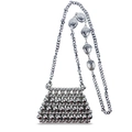 Mini silberne Perltasche für Damen mit sonnenähnlichen Details am Ketten-Schultergurt - Silber