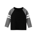 Boys' long-sleeve raglan T-shirt in black and grey with white sleeve stripes - Black / Charcoal / 100cm
