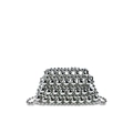 Mini silver metallic beaded handbag with pearl-style chain strap for women - Silver