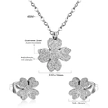 Detailed size specifications of silver stainless steel clover necklace and stud earring set - Silver (SE237404S)