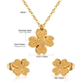 Detail of frosted gold clover necklace and earrings set with exact size measurements - Gold (SE237404G)