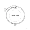 Stijlvolle 2mm dubbellaagse roestvrijstalen bladketting armband met 18k vergulding - Breedte 2mm/Lengte 17+3cm / Zilveren Twist Stijl (BC209217S)