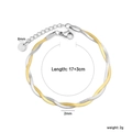 Detailweergave van de tweekleurige slangenketting armband met afmetingen en karabijnslot - Breedte 2mm/Lengte 17+3cm / Goud-Zilver Tweekleurige Twist Stijl (BC209217M)