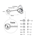 Detailed view of antiallergic stainless steel stud earrings with twist ball back design - Steel / 3mm
