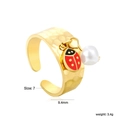 Detail of 18K gold ring with ladybug and pearl charms showing size 7 measurements - Gold Pearl Ladybug Pendant Style (RI1661M7G)