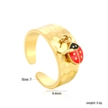 Detail of wide 18K gold plated textured ring with ladybug and butterfly charms - Gold Butterfly Ladybug Pendant Style (RI1661E7G)