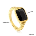 Detail showing 18K gold-plated twisted ring band with rectangular black gemstone and dimensions - US 6 / Gold Black Zirconia (RI1461B6-9G)