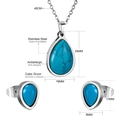 Detailed view of teardrop turquoise pendant and earrings set in stainless steel with cubic zirconia - Silver Water Drop Style (SE207701S)