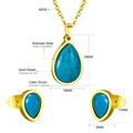 Detail of turquoise necklace and earrings set with gold plating and dimensions - Gold Water Drop Style (SE207701G)