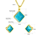 Detailed size view of turquoise necklace and earring set in gold-plated stainless steel - Gold Square Rhombus Style (SE207801G)