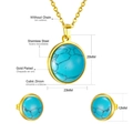 Detalle de conjunto de collar y pendientes de piedra turquesa en acero inoxidable dorado - Estilo Redondo Dorado (SE207901G)
