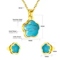 Detalle del conjunto de collar y pendientes de flor turquesa en acero inoxidable dorado - Estilo Floral Dorado (SE208101G)