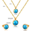 Detalle de conjunto de joyas en acero inoxidable dorado con colgantes de piedra verde - Estilo Redondo de Doble Capa Dorada (SE229602G)