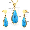 Detalle de set de joyas de acero dorado con colgantes de gota de turquesa azulada - Estilo de Gota con Circón Dorado (SE229004G)