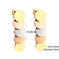 Gold-plated stainless steel earrings featuring multi-color overlapping circular discs - Five-layer Round Disc Tricolor Short (EA527902M)