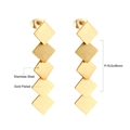 Gold plated stainless steel long drop earrings with brushed geometric rhombus design - Five-layer Square Piece Gold (EA527801G)