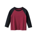 Kids long sleeve raglan t-shirt in burgundy and black contrast casual cotton top - Dark Red/Black / 90cm