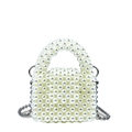 Handmade white beaded pearl handbag with silver chain strap for elegant crossbody style - White
